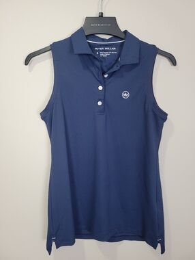 Peter Millar Sleeveless Golf Top Womens Small Blue Logo Button Collared